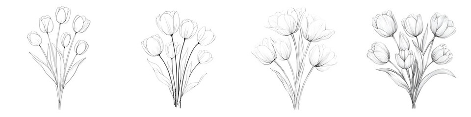 Delicate Tulip Flower Drawings: Botanical Illustration Set in Pencil