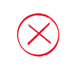 Red cross mark inside circle, indicating incorrect choice or error, depicted as hand drawn on transparent background