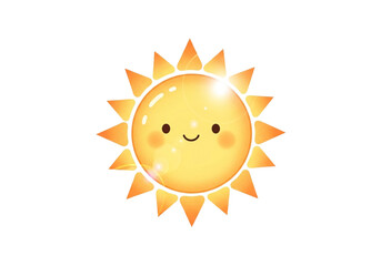 A cheerful cartoon sun radiates warmth and happiness with a bright yellow glow and smiling face perfect for joyful designs.