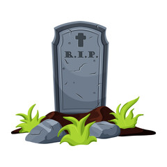 Halloween tombstone with RIP sign. Vector illustration for spooky designs, graveyard scenes, and holiday decorations.