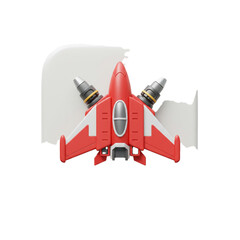 A vibrant red and white stylized aircraft with silver engines and wings suggesting speed and futuristic design for creative projects.