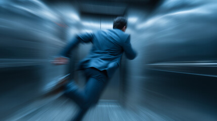 Running to Catch an Elevator in Motion Blur