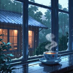 cup of coffee on the window