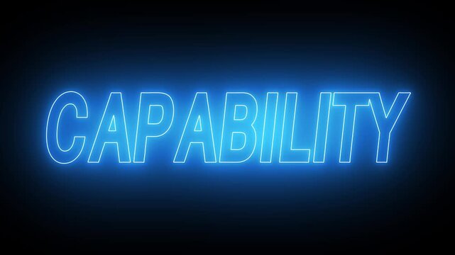 Animated glowing flickering neon inscription capability. neon capability text animation