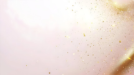 Delicate gold confetti on a soft pink background.  A swirling effect of golden particles with light flares