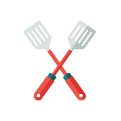 Two spatulas are crossed on a plain white background, isolated on white background