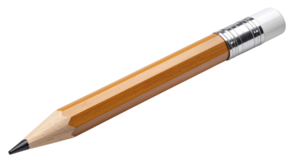 Natural wood pencil with a white eraser and metallic ferrule, featuring realistic texture and shading, fully isolated on a transparent PNG background.