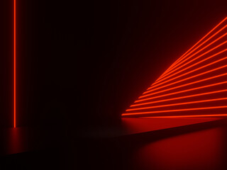 3D Black background with red neon lights