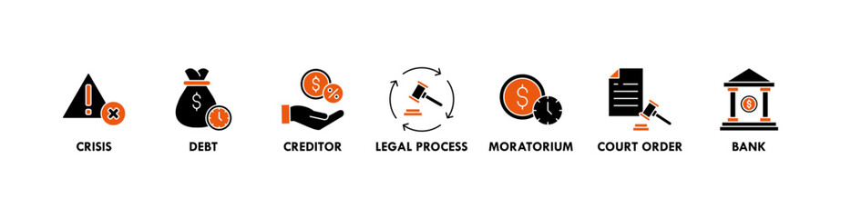 Bankruptcy banner web icon vector illustration concept with icon of crisis, debt, creditor, legal process, moratorium, court order, and bank