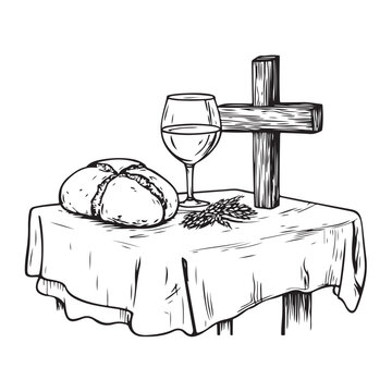 black and white communion table setting clip art preview
