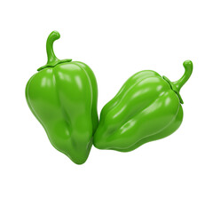 Two vibrant green bell peppers are artfully arranged showcasing their smooth glossy surfaces and natural curves against a dark backdrop.