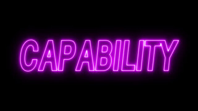 Animated glowing flickering neon inscription capability. neon capability text animation