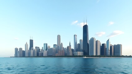 Naklejka premium Chicago skyline aerial drone view from above, lake Michigan and city of Chicago downtown skyscrapers cityscape bird's view from Lincoln park, Illinois, USA