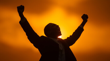 Joyful Silhouette Celebrating Success in Business Deal