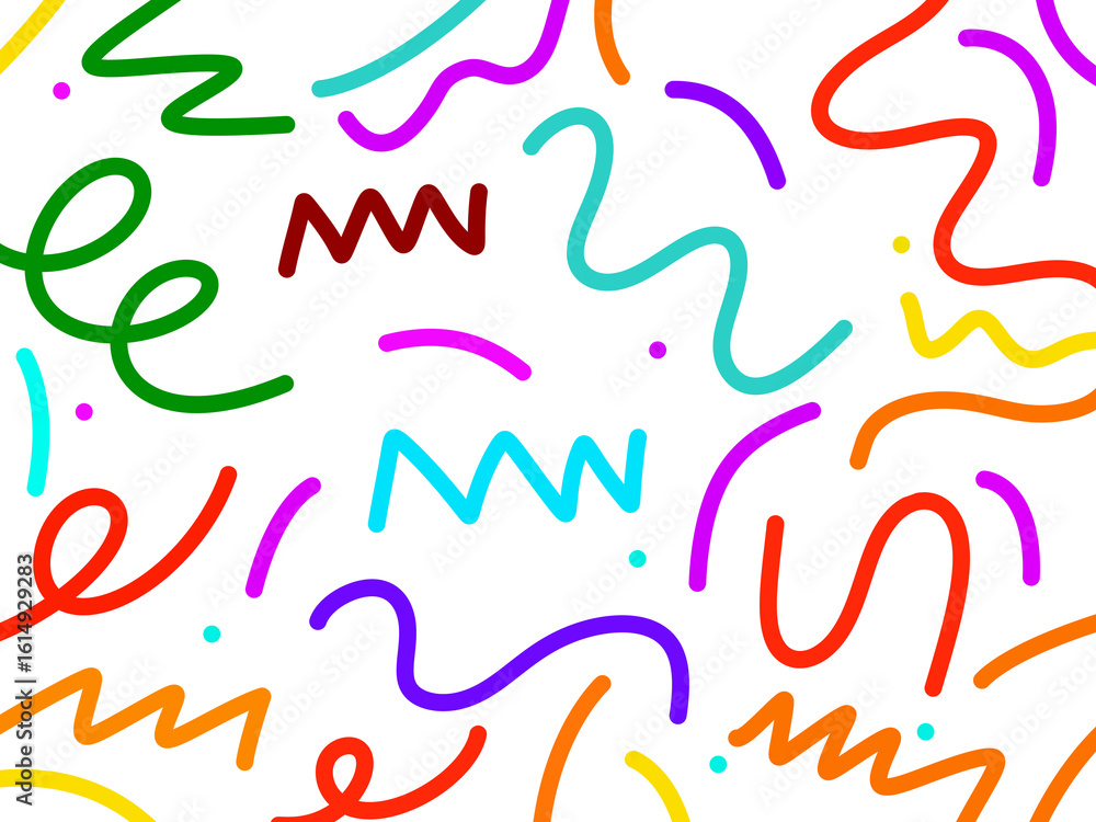Poster vibrant abstract colorful doodle lines and shapes modern art design isolated on transparent backgrou