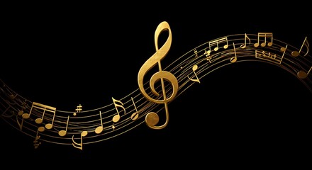 Golden Notes on Black - Gold Background