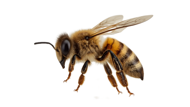 Transparent flying bee graphic for print or web use