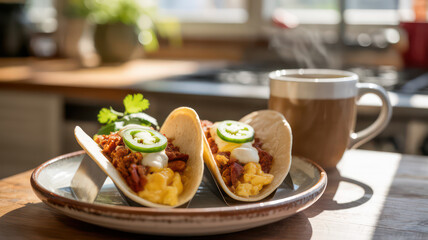 Breakfast Tacos with Scrambled Eggs, Chorizo, Jalape&ntilde;os, and Sour Cream &ndash; Morning Street Food Favorite