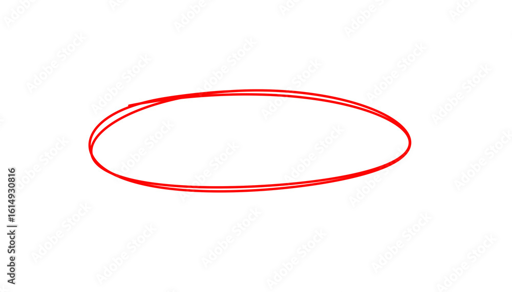 Poster hand-drawn red oval marker circle for emphasis or highlighting, ideal design element on transparent 