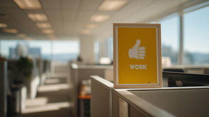 Motivational poster in a dreary office cubicle environment