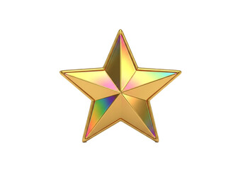 A radiant golden star with iridescent surfaces shines brightly representing achievement and success.