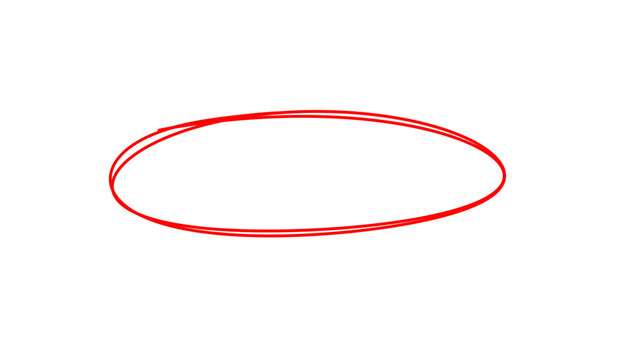 Hand-drawn red oval marker circle for emphasis or highlighting, ideal design element on transparent background