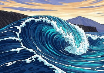 Water wave, sea wave with sunset, Zigzag line. Water logo, symbol vector collection.