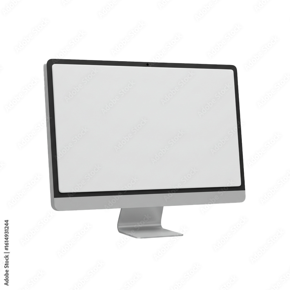 Poster a modern sleek computer display with a minimalist design is presented in a professional studio envir