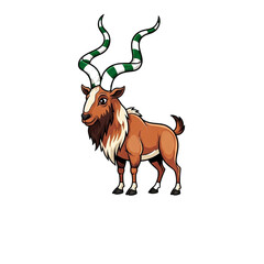 A majestic horned creature with striking striped horns stands proudly showcasing its impressive stature and unique appearance.