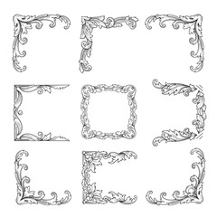 A collection of elegant ornate corner flourishes and decorative borders for creative design projects and artistic applications