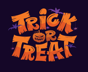 Trick or Treat - Happy Halloween - hand drawn doodle lettering print, t-shirt design, sticker print.