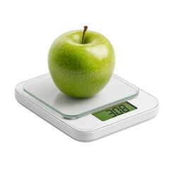 Green apple on digital scale showing 308 grams