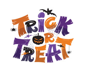 Trick or Treat - Happy Halloween - hand drawn doodle lettering print, t-shirt design, sticker print.