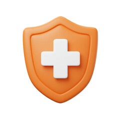 A three-dimensional medical shield icon featuring a cross symbol representing health protection and healthcare concepts.