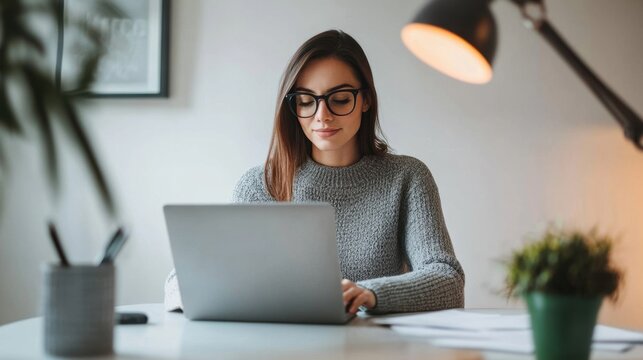 Focused woman on laptop