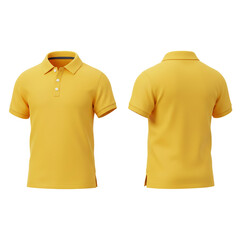 A vibrant yellow polo shirt displayed from the front and back showcasing its design and texture perfect for apparel concepts.