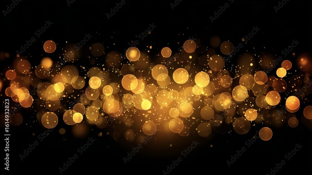 Poster abstract golden bokeh lights creating atmospheric vibes on a black backdrop for stunning visuals.
