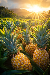 Fototapeta premium Pineapple in a sunlit field, healthy eating, summer generated.AI