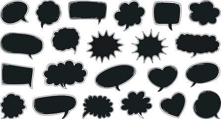A collection of various cartoon speech bubbles in black and white on a white background vector