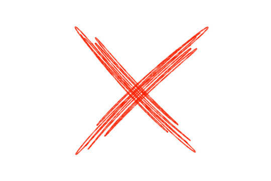 Bold red X mark illustration conveying error, rejection, and removal, ideal for graphic design on transparent background