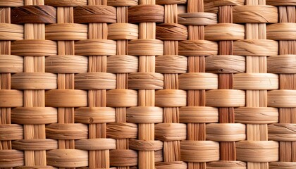 Close-up of tightly woven, light brown wicker texture