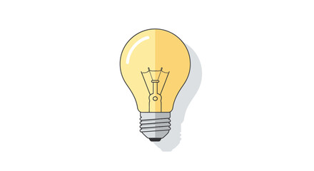 A classic incandescent light bulb with a glowing filament, casting a subtle shadow on a plain white background.