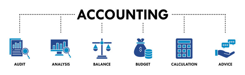 Accounting banner web icon vector illustration concept for business and finance with an icon of the audit, analysis, balance, budget, calculation, and advice