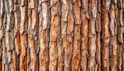 Close-up of tree bark, vertical lines, rough texture, varying shades of brown and gray