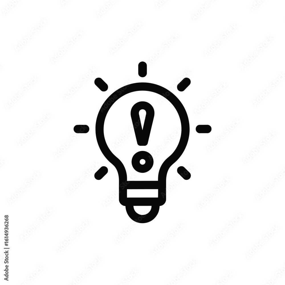 Poster lightbulb with exclamation point icon representing idea and problem solving