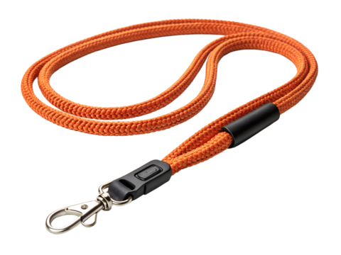 Orange Braided Lanyard with Metal Swivel Clip on Transparent Background