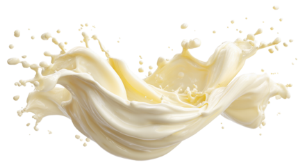 Splash of creamy mayonnaise flying in the air isolated transparent background