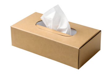 Kraft Paper Tissue Box with White Tissue on Transparent Background