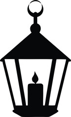  elegant lantern with candle glowing silhouette vector