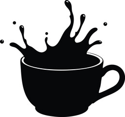  liquid coffee splash in a white cup silhouette vector